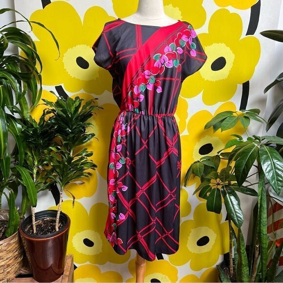 Vivid Vintage 1970s Disco Secretary Style Cinch Waist Midi Dress - Picture 5 of 8